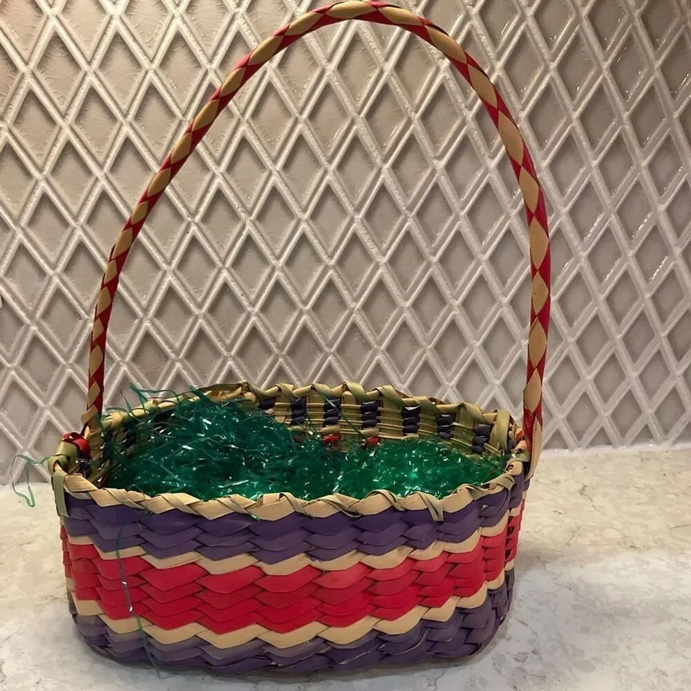 Vintage 60s Hand Crafted 3-color Wicker Basket